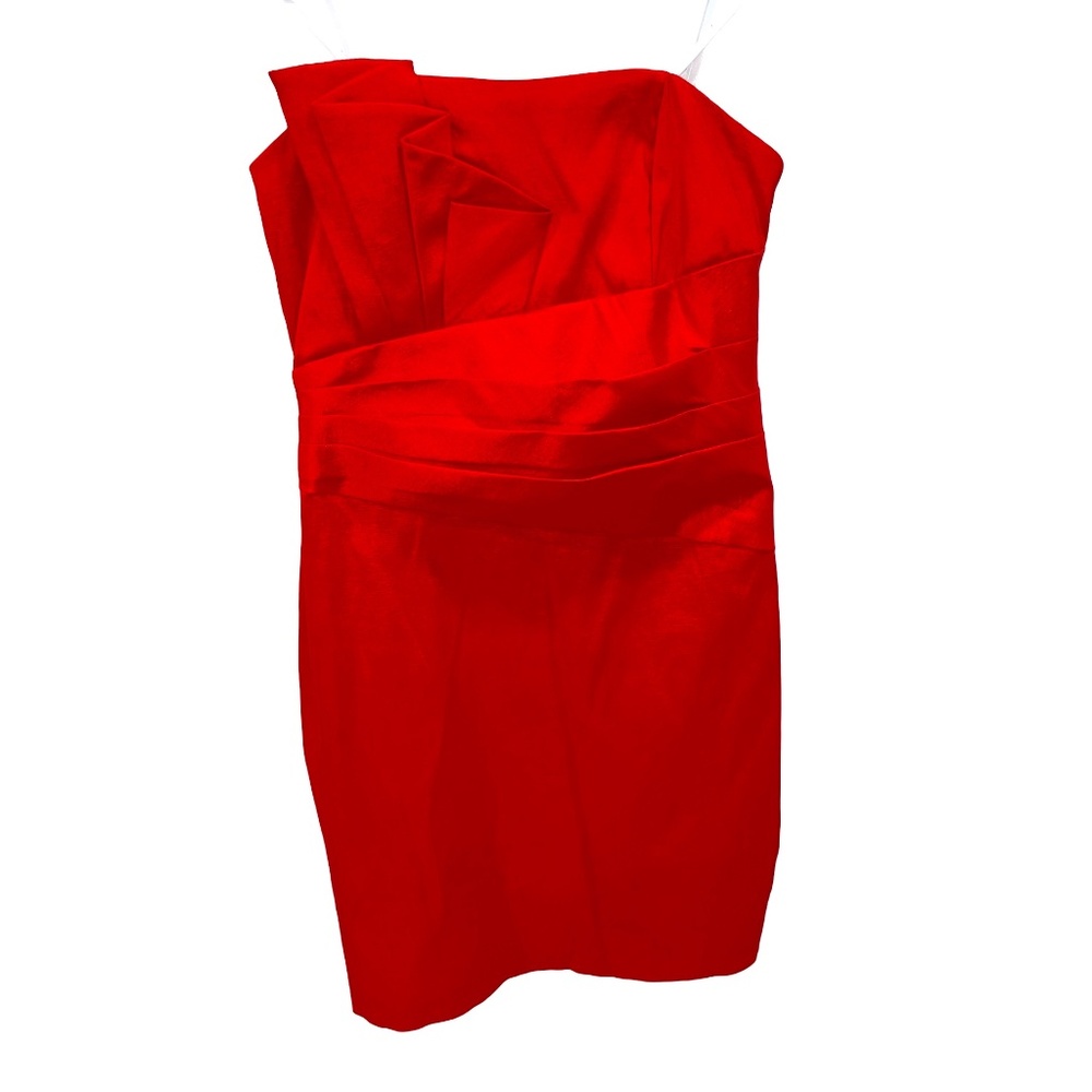 Betsy & Adam Cherry Red Strapless Ruffle Tiered Front Cocktail Mini Dress Sz 14